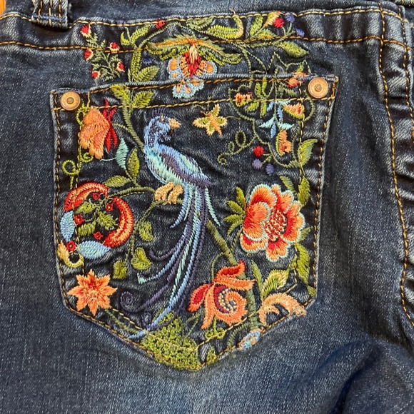 GRACE Boot Cut Jeans Womens Size 28 Embroidered Blue Denim Fringed Hem Y2K style - Picture 12 of 15